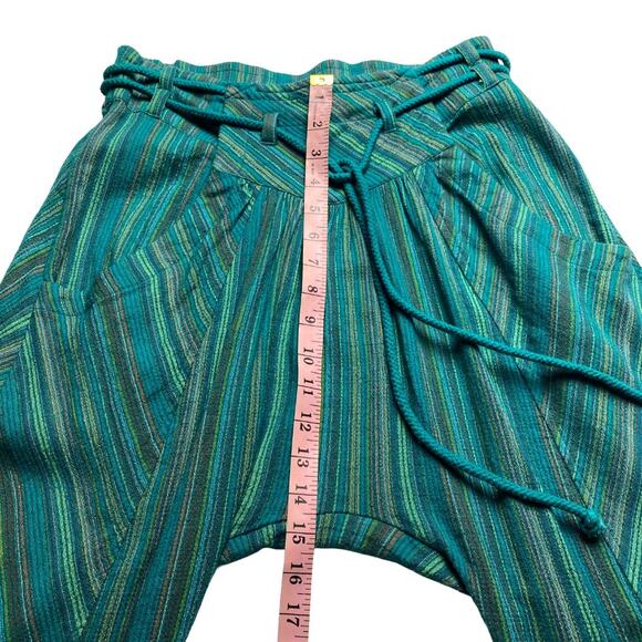 Free People Harem Pants XS Teal Woven Stripe Drop Crotch Boho Festival - Picture 7 of 10